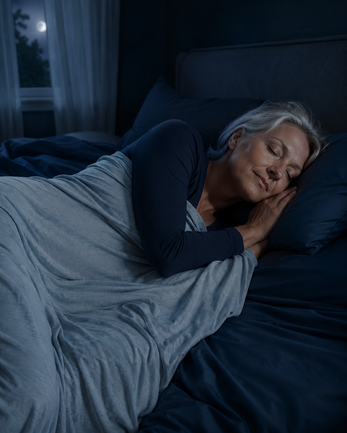 Sleeper resting under a Moonchill cooling blanket at night